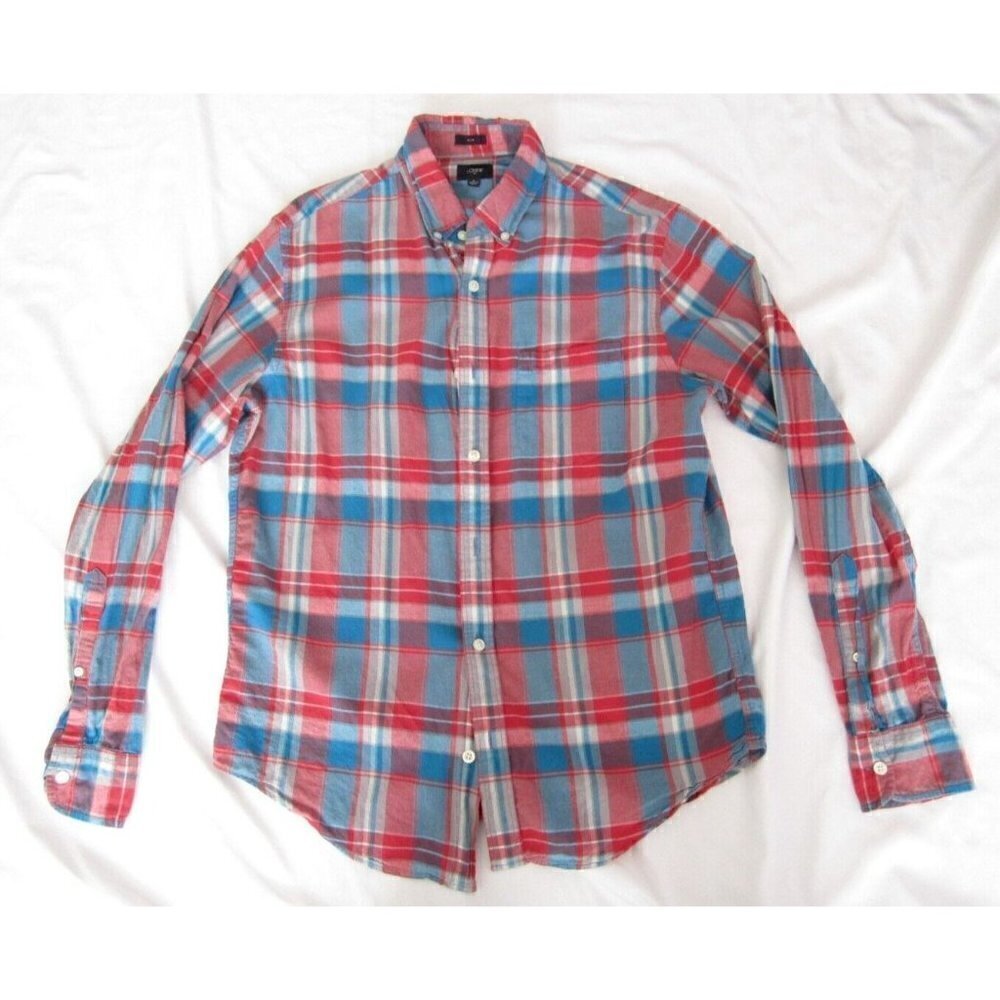 Men's J Crew Plaid Button Up Cotton Slim Long Sleeve Shirt Sz M (MT256)